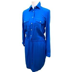 Lauren Ralph Lauren Blue Button Front Viscose Shirt Dress Sz 4 Professional Chic